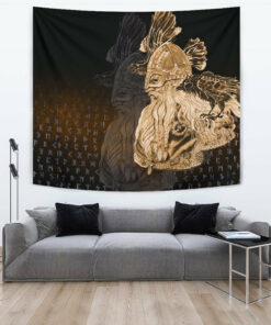 Viking Style Tapestry Odin Raven Viking Gold for Wall Décor