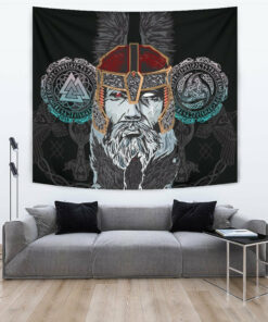 Viking Style Tapestry Odin Valknut and Triple Horn for Wall Décor