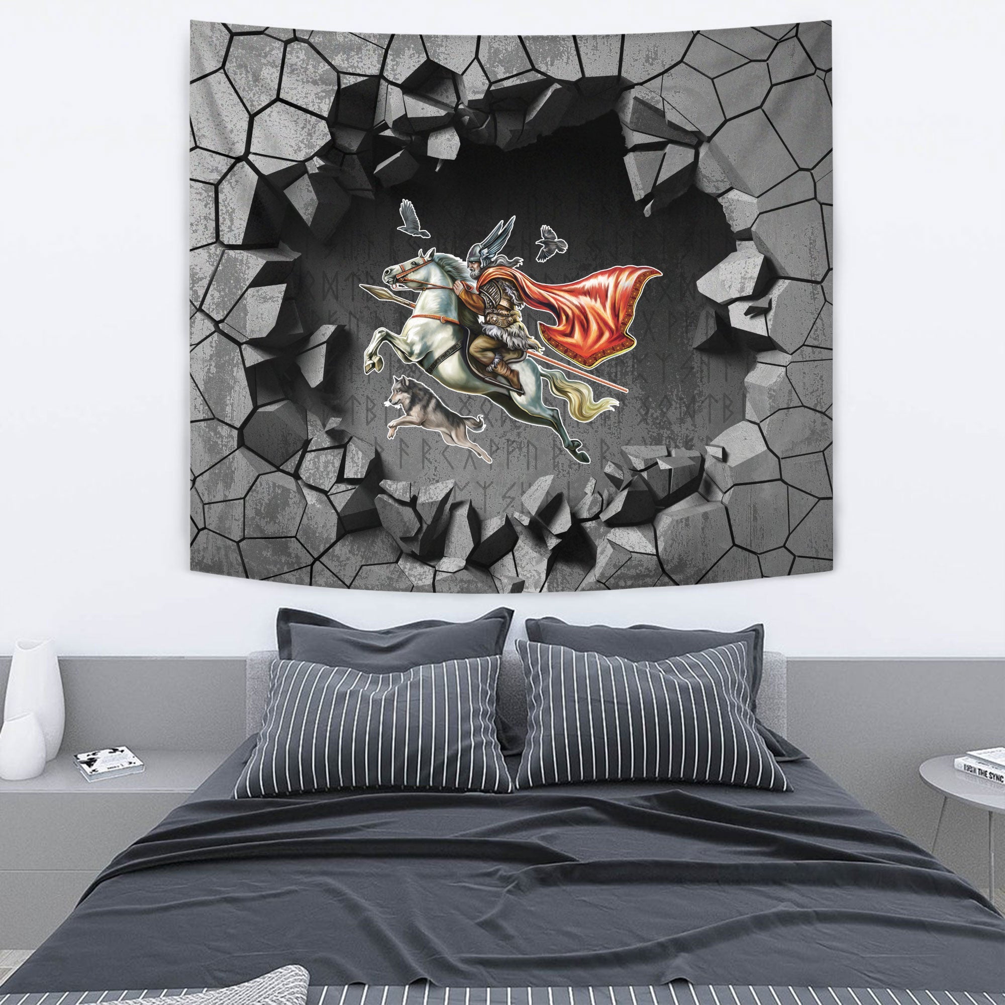 Viking Style Tapestry Odin Vintage Concept Tapestry for Wall Décor