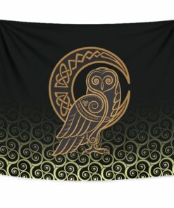 Viking Style Tapestry Owl Celtic On Triskels Background for Wall Décor