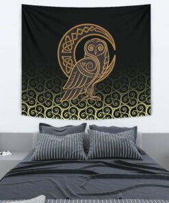 Viking Style Tapestry Owl Celtic On Triskels Background for Wall Décor