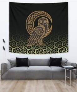 Viking Style Tapestry Owl Celtic On Triskels Background for Wall Décor
