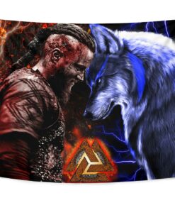 Viking Style Tapestry Ragnar And Wolf for Wall Décor