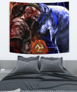 Viking Style Tapestry Ragnar And Wolf for Wall Décor