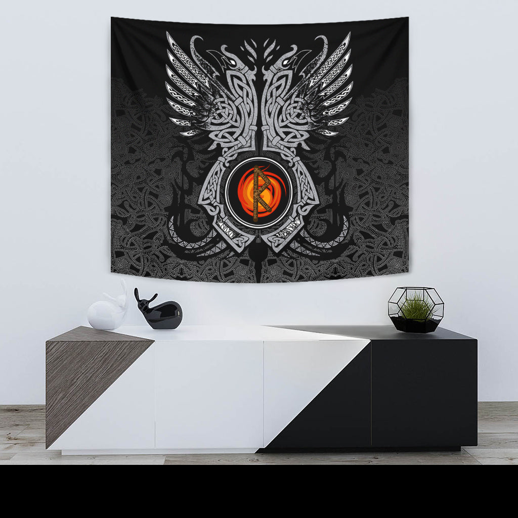 Viking Style Tapestry Raido Rune Raven Tattoo for Wall Décor