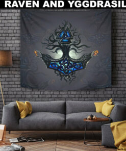 Viking Style Tapestry Raven And Yggdrasil for Wall Décor