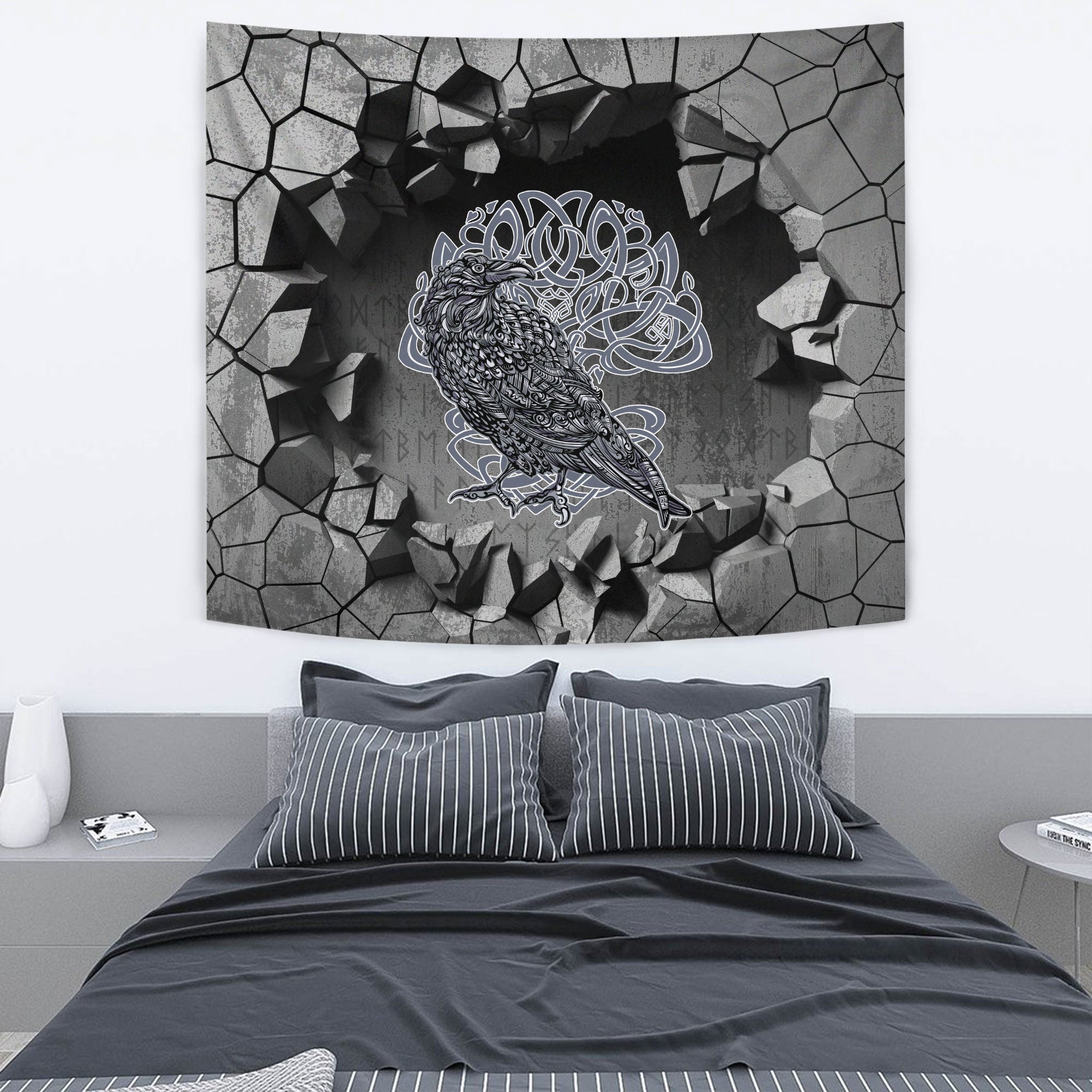 Viking Style Tapestry Raven Art Inspired Moves Drawn As A Tapestry for Wall Décor