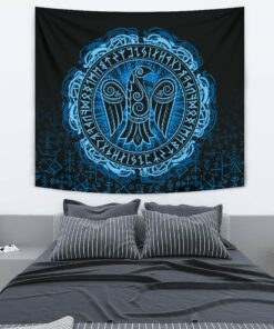 Viking Style Tapestry Raven Celtic Cyan for Wall Décor