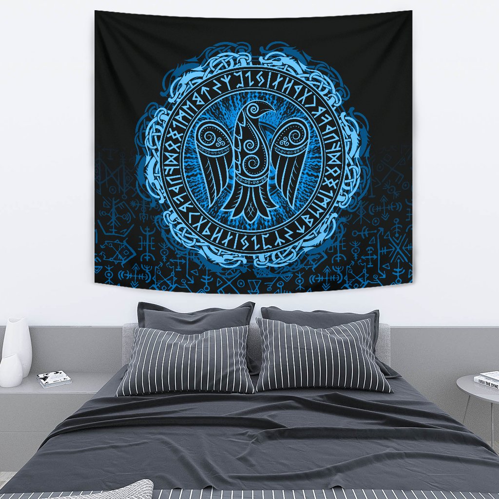 Viking Style Tapestry Raven Celtic Cyan for Wall Décor
