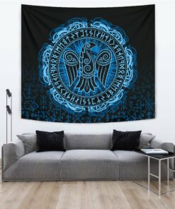 Viking Style Tapestry Raven Celtic Cyan for Wall Décor