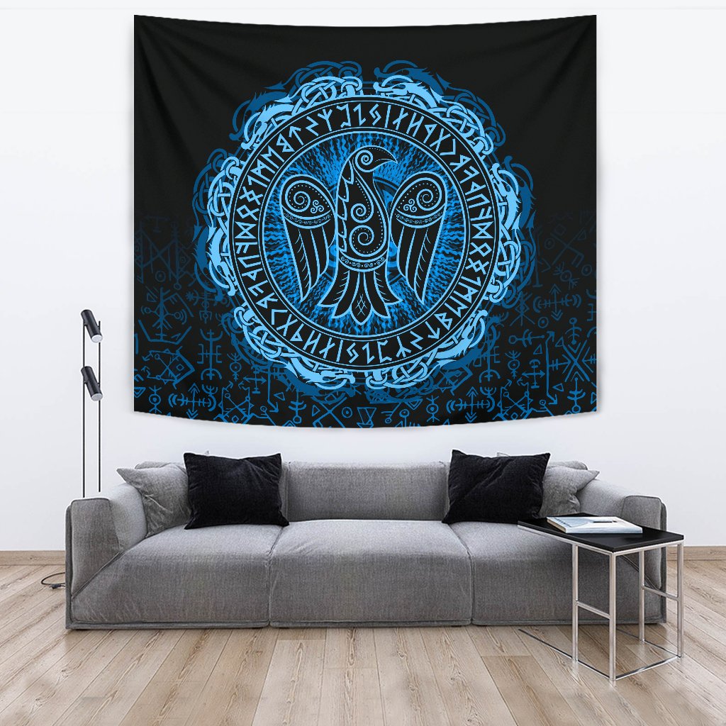 Viking Style Tapestry Raven Celtic Cyan for Wall Décor