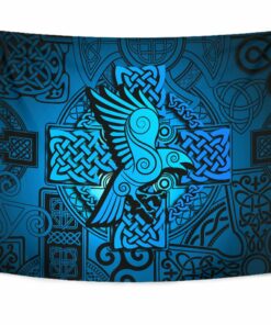 Viking Style Tapestry Raven Odin Celtic Cyan for Wall Décor