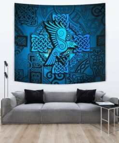 Viking Style Tapestry Raven Odin Celtic Cyan for Wall Décor