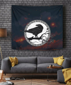 Viking Style Tapestry Raven Of Viking Style At Night for Wall Décor