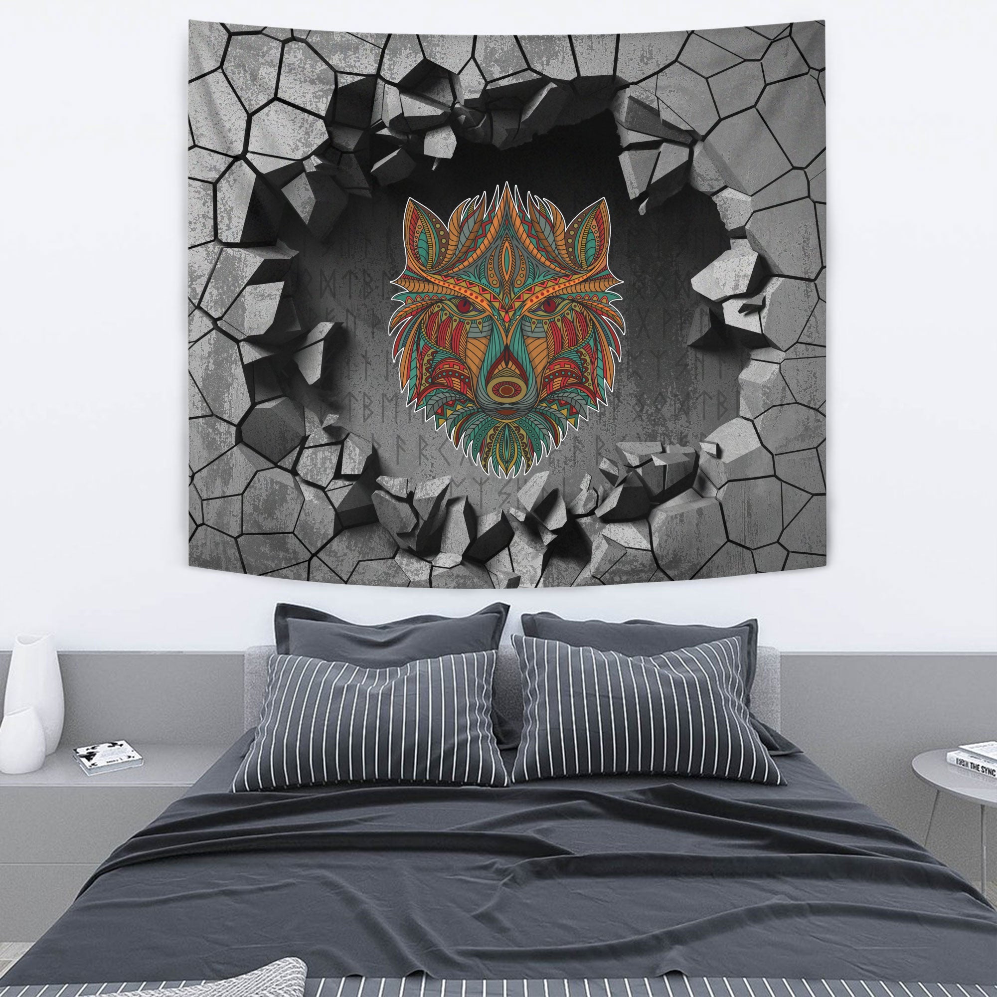 Viking Style Tapestry Raven Tattoo for Wall Décor