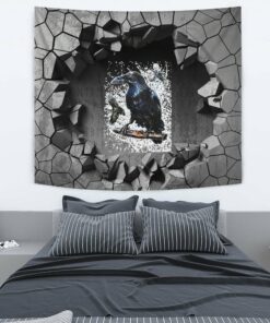 Viking Style Tapestry Raven With Open Wings Against Sacred Sign Of Vikings Tapestry for Wall Décor