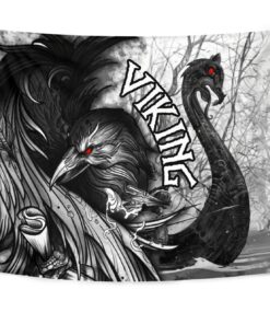 Viking Style Tapestry Raven of Odin and Symbol Viking on Blood Background for Wall Décor