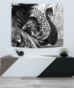 Viking Style Tapestry Raven of Odin and Symbol Viking on Blood Background for Wall Décor