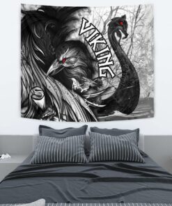Viking Style Tapestry Raven of Odin and Symbol Viking on Blood Background for Wall Décor