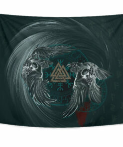Viking Style Tapestry Ravens Skull Tattoo9 for Wall Décor