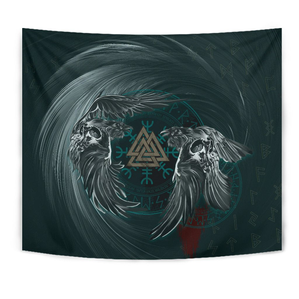 Viking Style Tapestry Ravens Skull Tattoo9 for Wall Décor