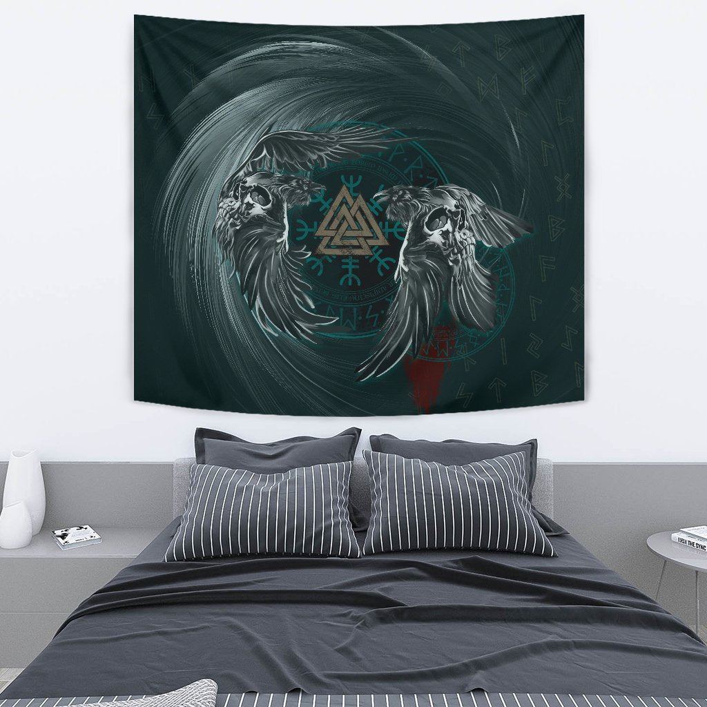 Viking Style Tapestry Ravens Skull Tattoo9 for Wall Décor