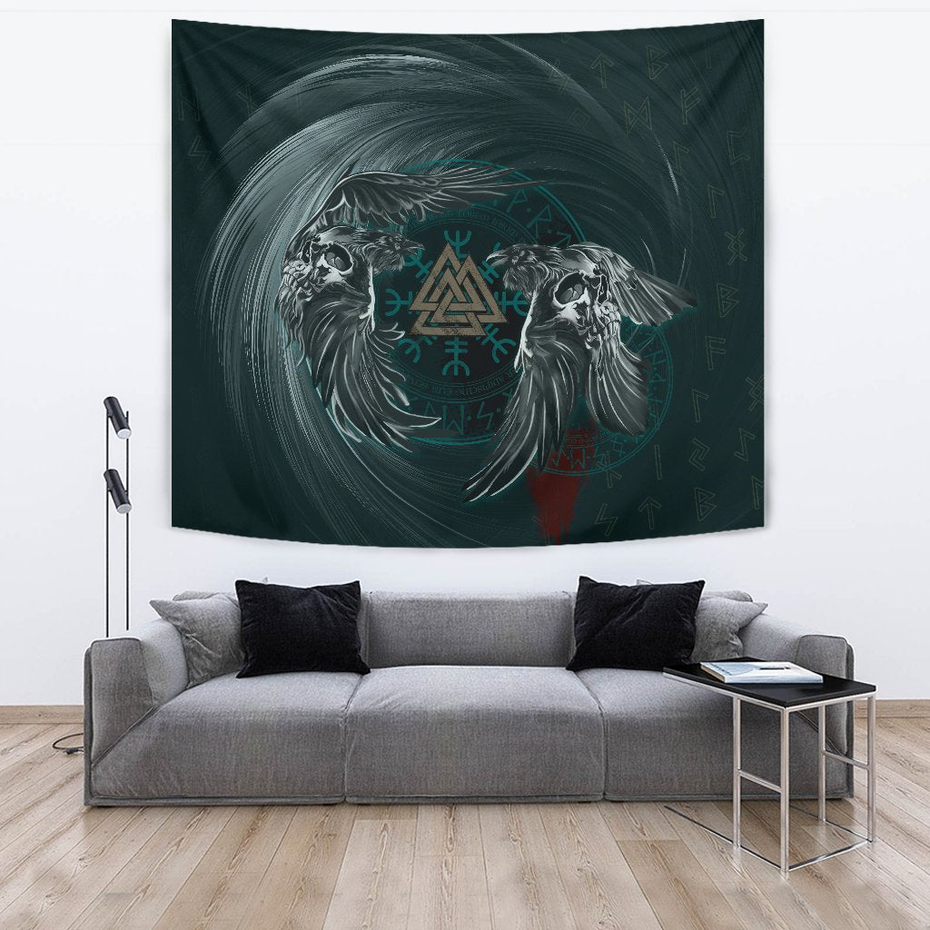Viking Style Tapestry Ravens Skull Tattoo9 for Wall Décor