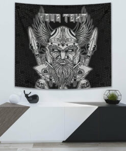 Viking Style Tapestry Scandinavian Black Raven In Flight With Outstretched Wings And Old Norse Tapestry for Wall Décor