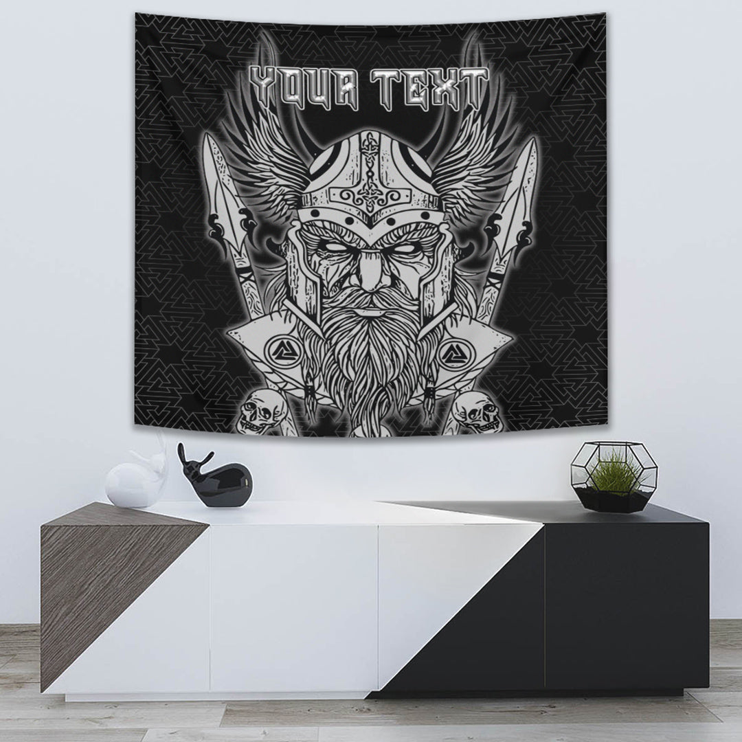Viking Style Tapestry Scandinavian Black Raven In Flight With Outstretched Wings And Old Norse Tapestry for Wall Décor