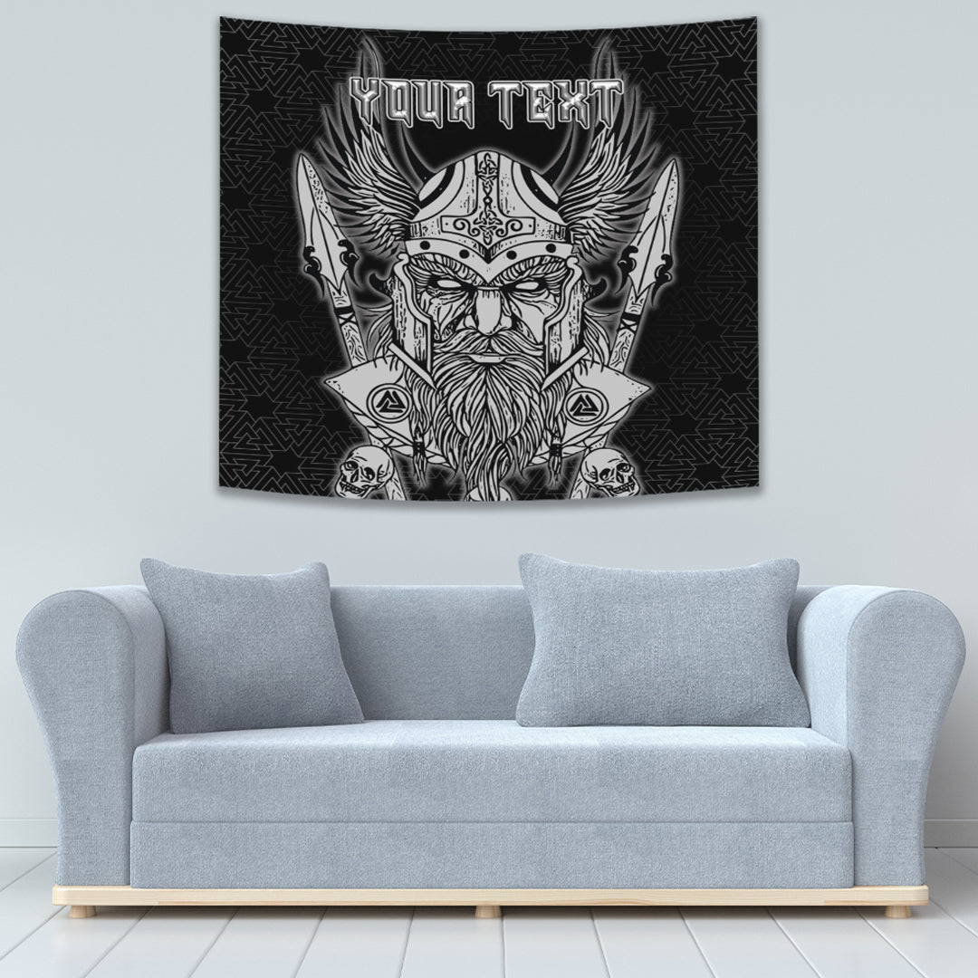 Viking Style Tapestry Scandinavian Black Raven In Flight With Outstretched Wings And Old Norse Tapestry for Wall Décor