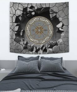Viking Style Tapestry Scandinavian Shield With Northern Runes Old Norse Alphabet Tapestry for Wall Décor