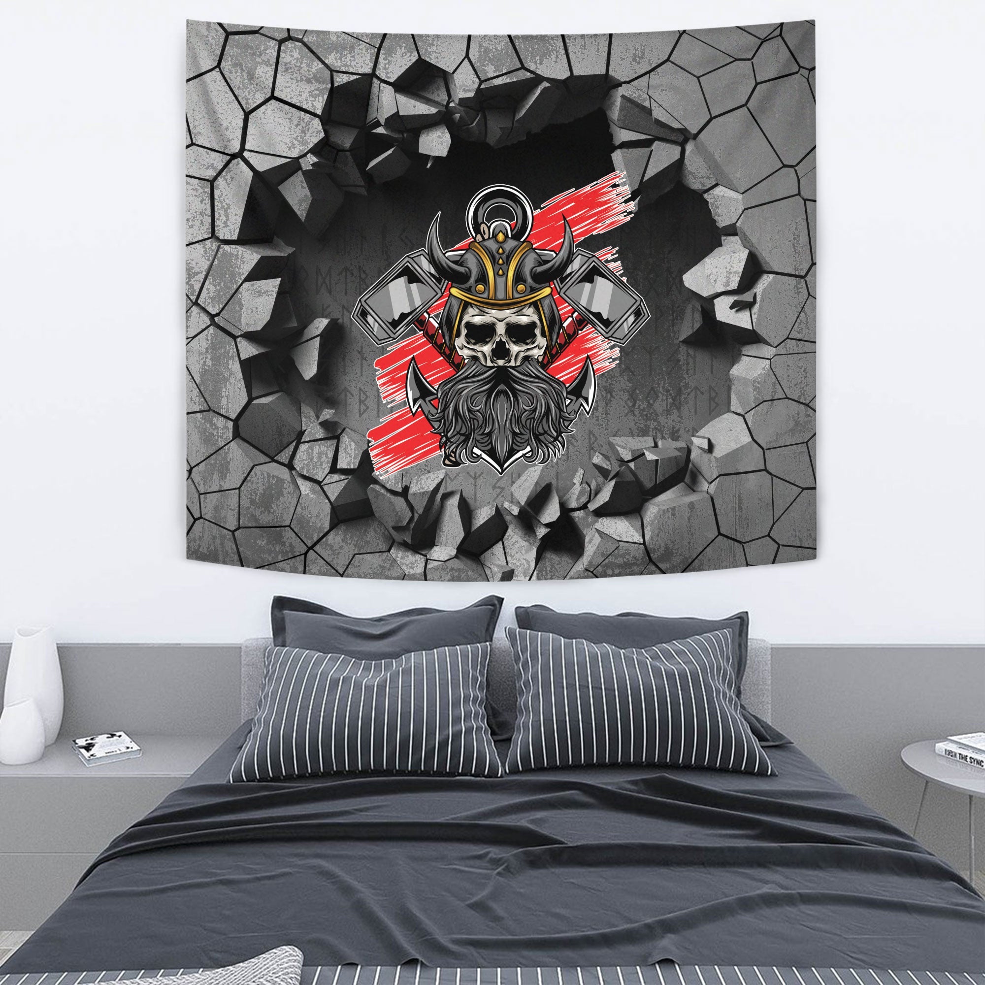 Viking Style Tapestry Six Ravens Fantasy Triangle Ornament Black And White Tapestry for Wall Décor