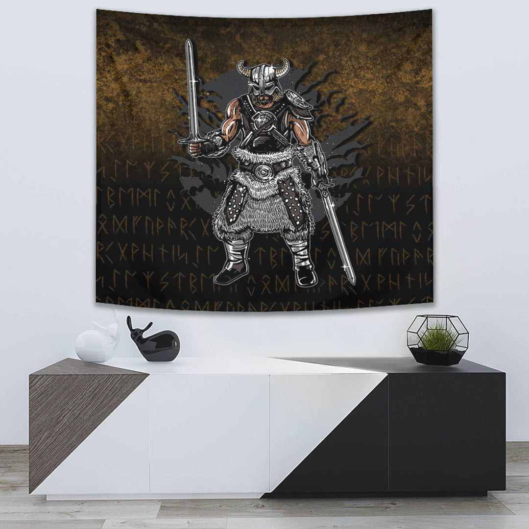 Viking Style Tapestry Skoll And Hati Gold Version Wall Décor