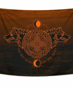 Viking Style Tapestry Skoll And Hati Orange for Wall Décor