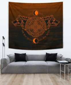 Viking Style Tapestry Skoll And Hati Orange for Wall Décor