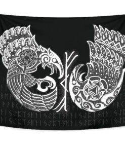 Viking Style Tapestry Skull Of Warrior With Crossed Axes Tapestry for Wall Décor