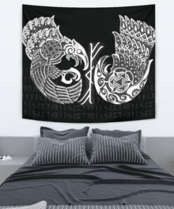 Viking Style Tapestry Skull Of Warrior With Crossed Axes Tapestry for Wall Décor