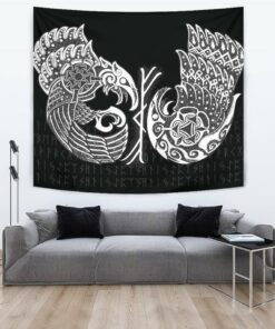 Viking Style Tapestry Skull Of Warrior With Crossed Axes Tapestry for Wall Décor