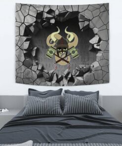 Viking Style Tapestry Skull With Braided Hair And Horned Hat Tapestry for Wall Décor