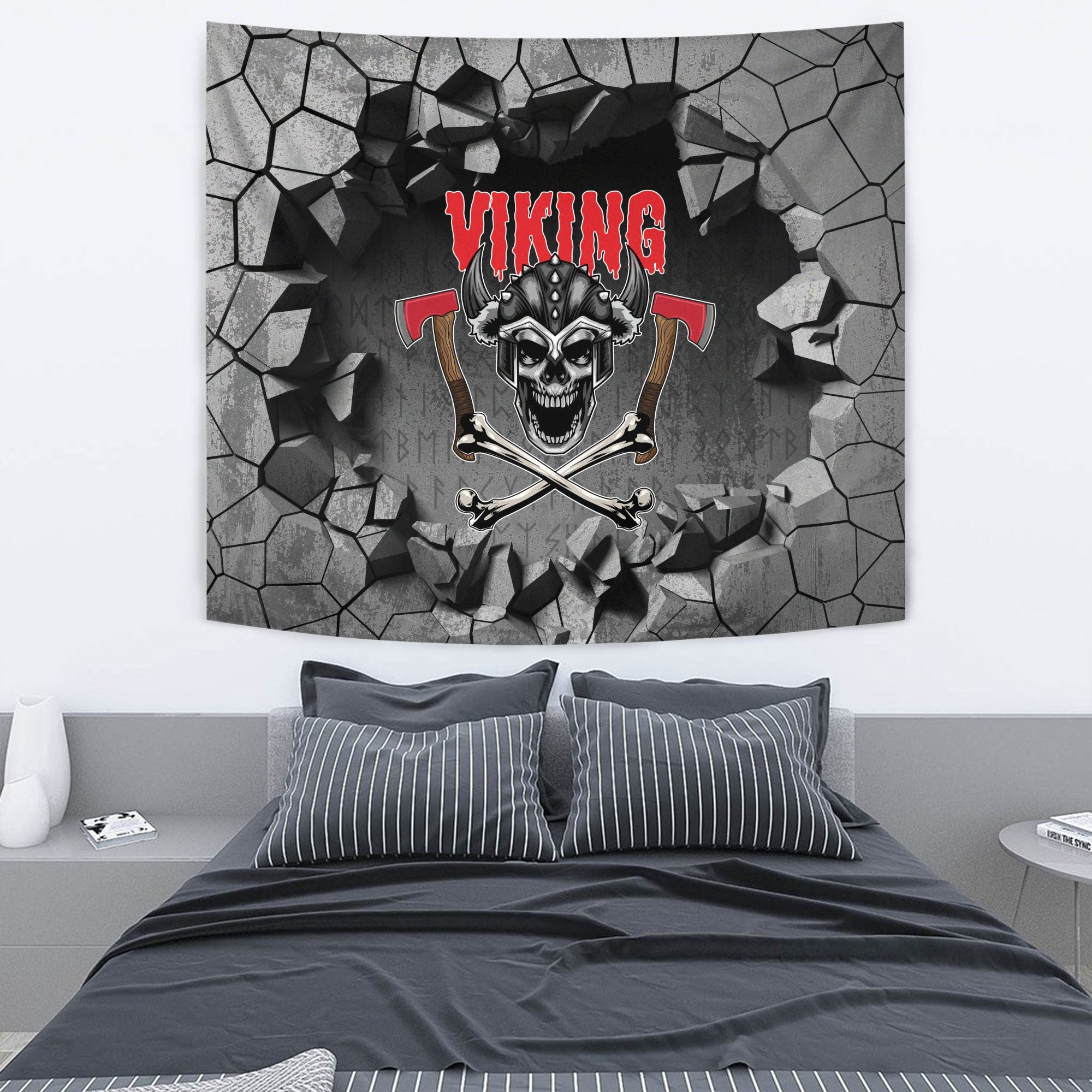 Viking Style Tapestry Skull and Hammers Tapestry for Wall Décor