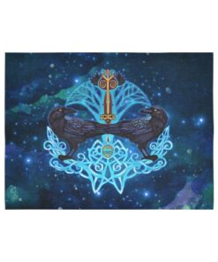 Viking Style Tapestry Stylized Crows Decorative Bird Line Art Rook Tapestry for Wall Décor