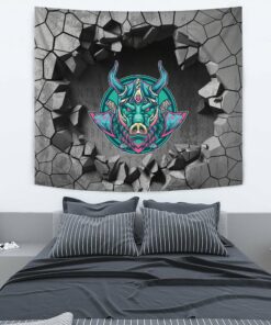 Viking Style Tapestry Stylized Wolf In Ethnic Dark Background Tapestry for Wall Décor