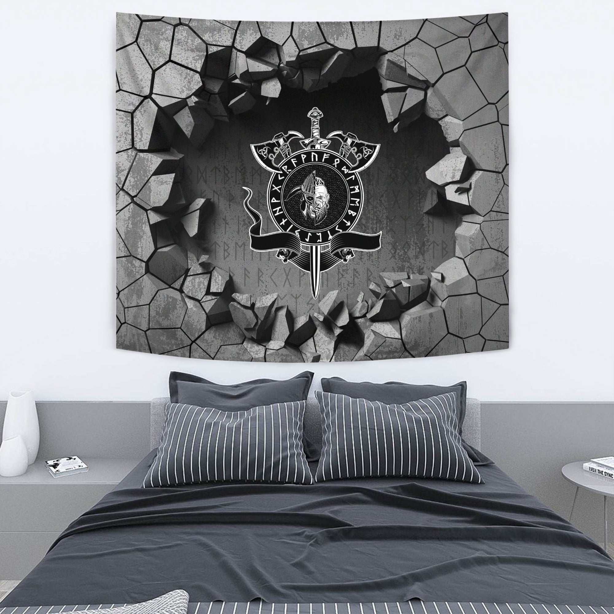 Viking Style Tapestry Stylized dog in ethnic dark Tapestry for Wall Décor