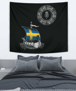 Viking Style Tapestry Swedish Drakkar for Wall Décor