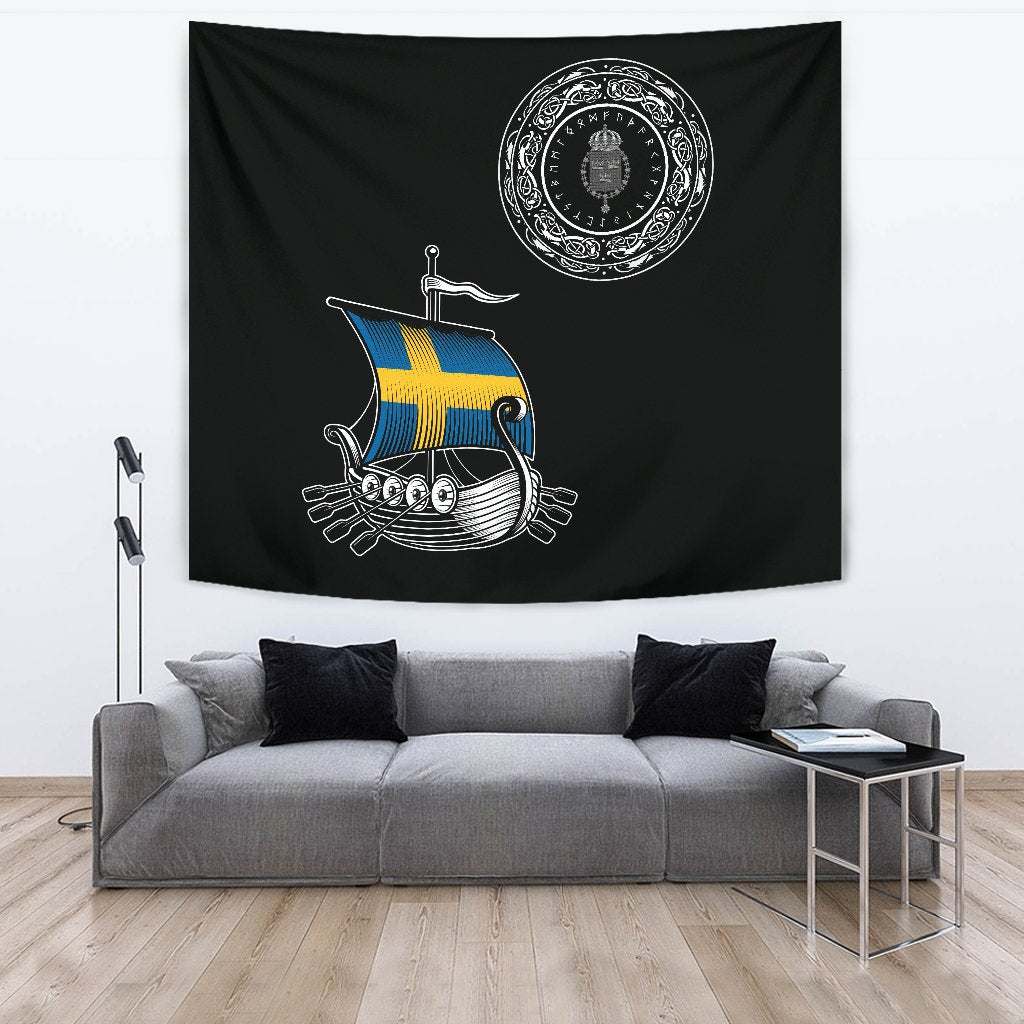 Viking Style Tapestry Swedish Drakkar for Wall Décor