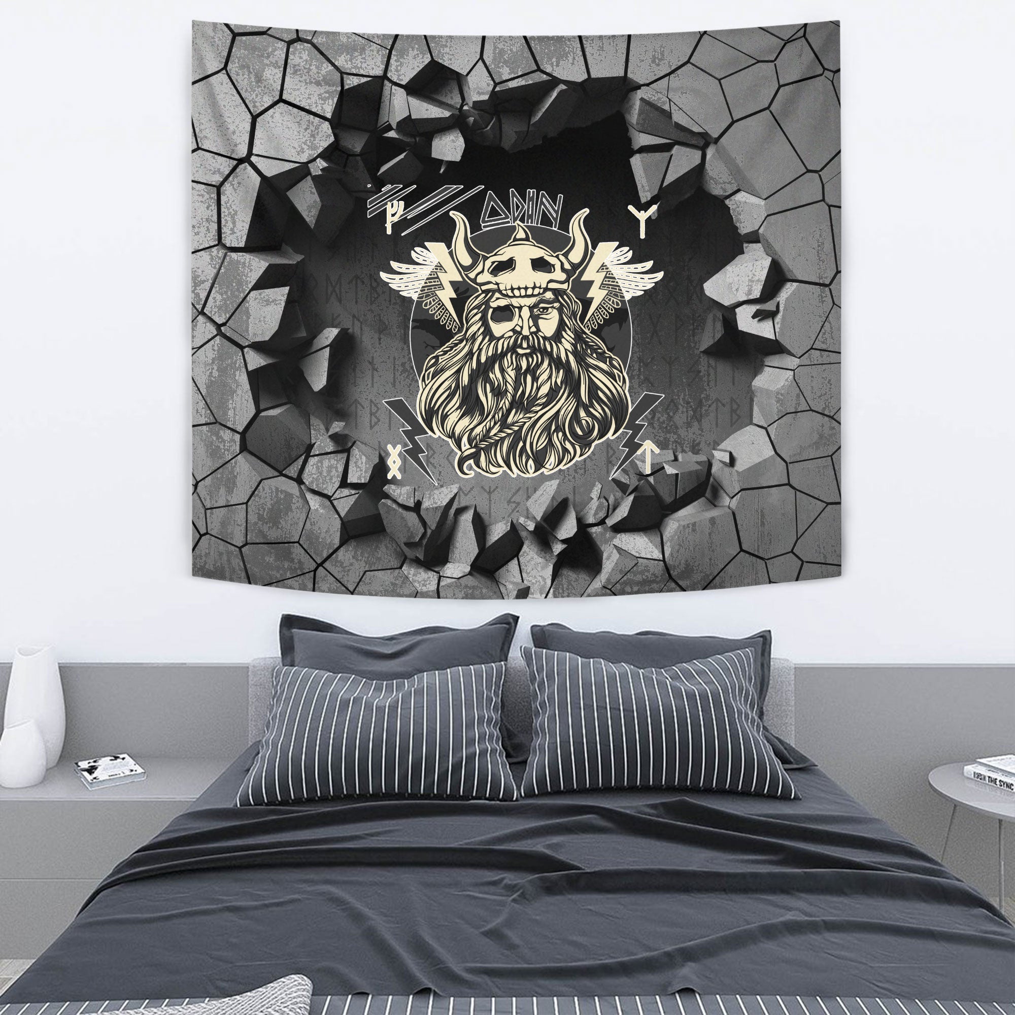 Viking Style Tapestry The Harsh God Odin Against The Background Of Red Sun Tapestry for Wall Décor