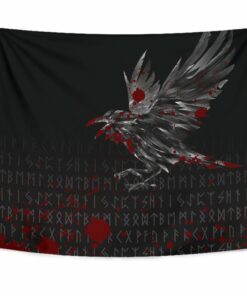 Viking Style Tapestry The Raven Of Odin Rune Blood for Wall Décor