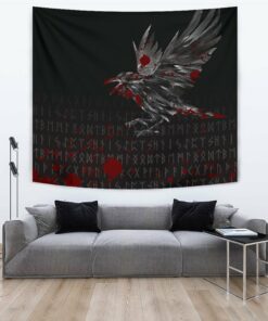 Viking Style Tapestry The Raven Of Odin Rune Blood for Wall Décor
