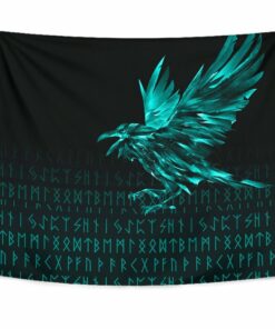 Viking Style Tapestry The Raven Of Odin Rune Cyan for Wall Décor