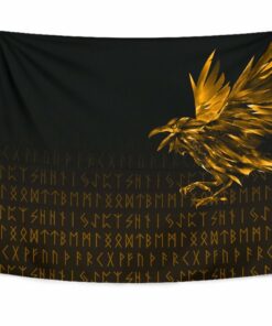 Viking Style Tapestry The Raven Of Odin Rune Gold for Wall Décor